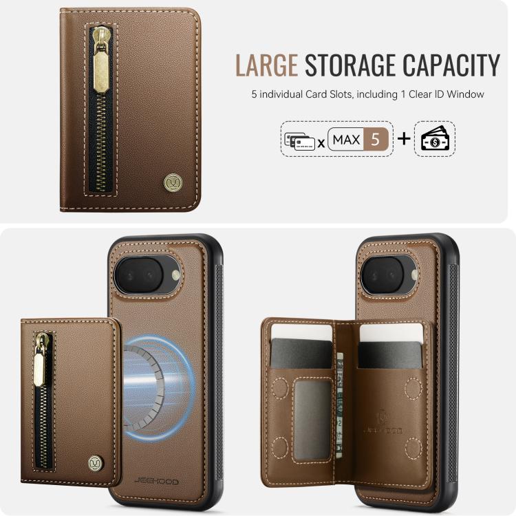 For Google Pixel 10a JEEHOOD J12 Exquisite RFID MagSafe Zipper Card Bag Phone Case
