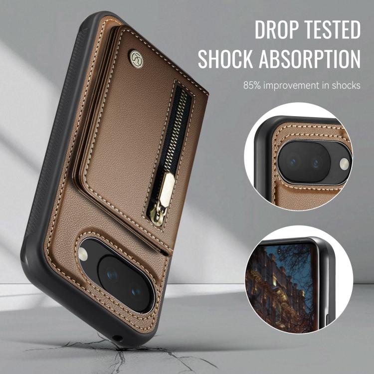 For Google Pixel 10a JEEHOOD J12 Exquisite RFID MagSafe Zipper Card Bag Phone Case