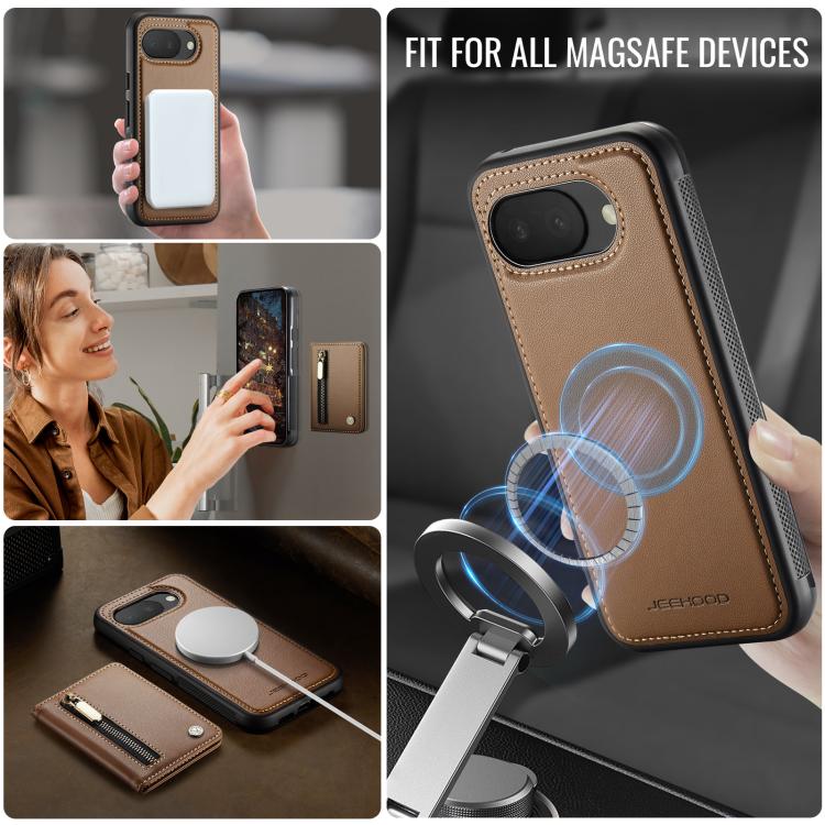 For Google Pixel 10a JEEHOOD J12 Exquisite RFID MagSafe Zipper Card Bag Phone Case
