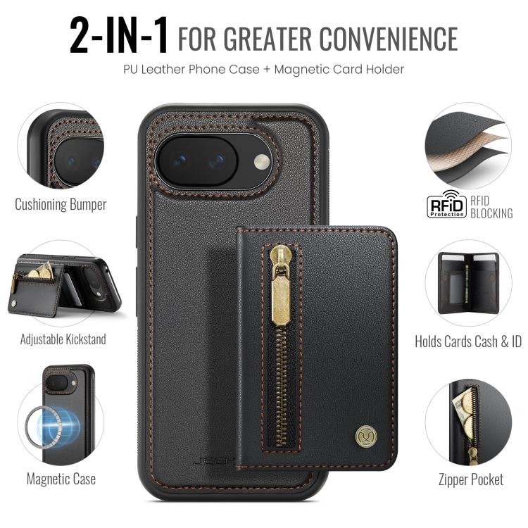 For Google Pixel 10a JEEHOOD J12 Exquisite RFID MagSafe Zipper Card Bag Phone Case