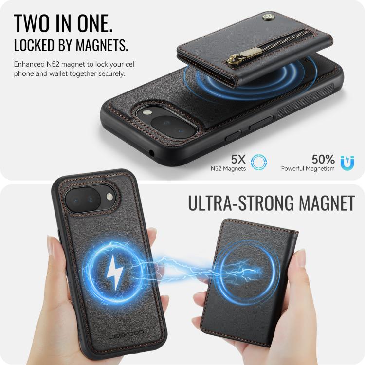 For Google Pixel 10a JEEHOOD J12 Exquisite RFID MagSafe Zipper Card Bag Phone Case