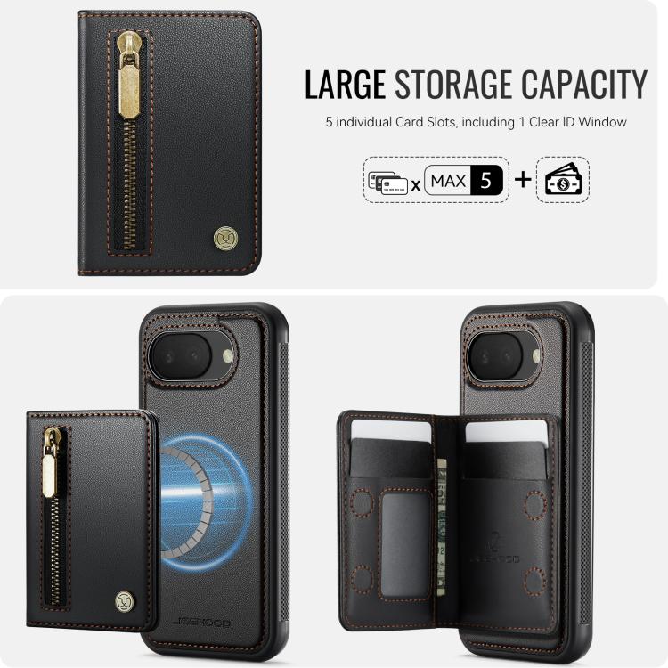For Google Pixel 10a JEEHOOD J12 Exquisite RFID MagSafe Zipper Card Bag Phone Case
