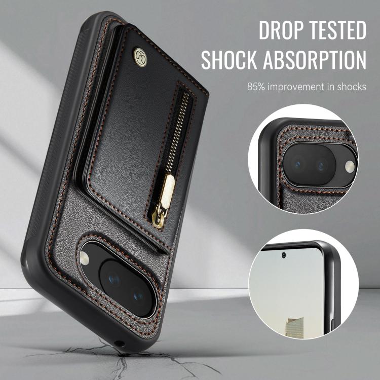 For Google Pixel 10a JEEHOOD J12 Exquisite RFID MagSafe Zipper Card Bag Phone Case