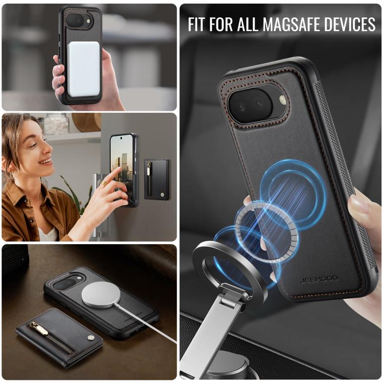 For Google Pixel 10a JEEHOOD J12 Exquisite RFID MagSafe Zipper Card Bag Phone Case