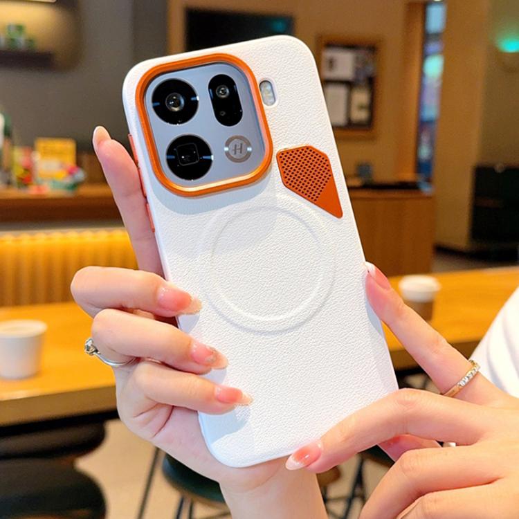 For OPPO Find X9 PC + TPU + Leather Cooling Holes MagSafe Phone Case