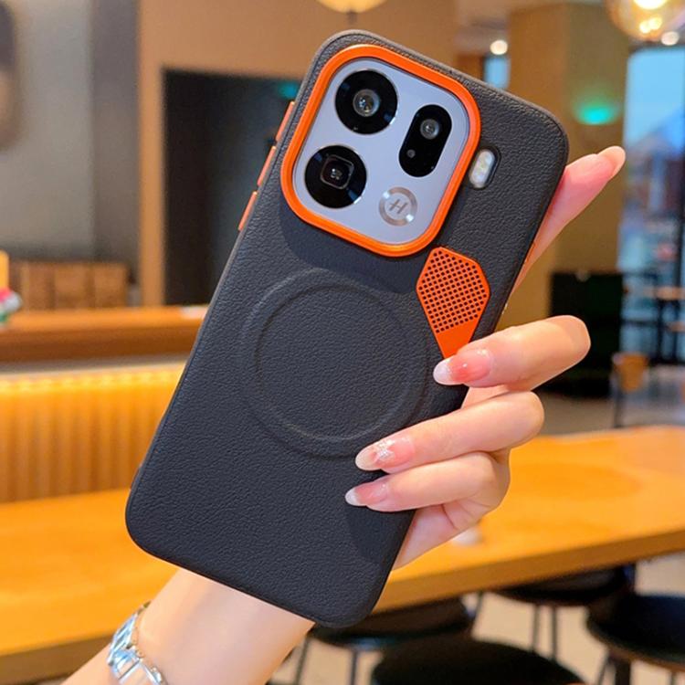 For OPPO Find X9 PC + TPU + Leather Cooling Holes MagSafe Phone Case