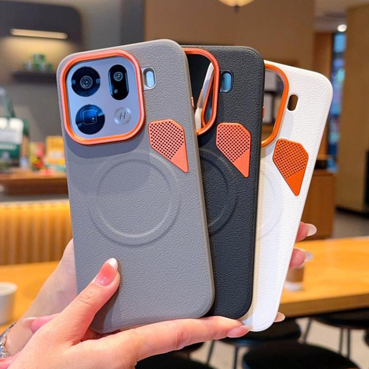 For OPPO Find X9 PC + TPU + Leather Cooling Holes MagSafe Phone Case