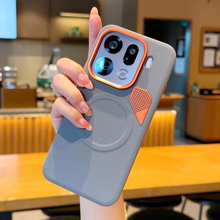 For OPPO Find X9 PC + TPU + Leather Cooling Holes MagSafe Phone Case