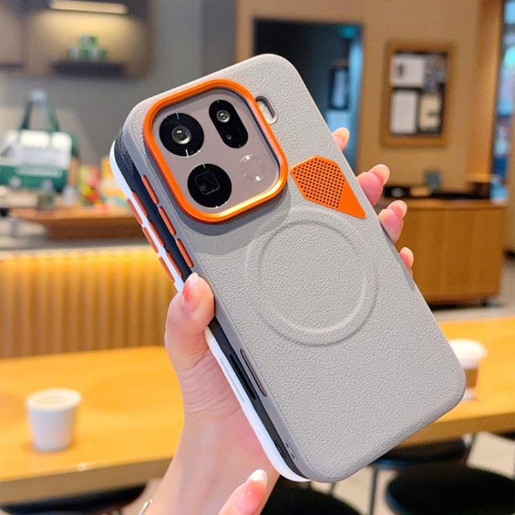 For OPPO Find X9 PC + TPU + Leather Cooling Holes MagSafe Phone Case