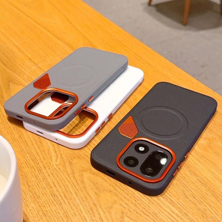 For OnePlus 15 PC + TPU + Leather Cooling Holes MagSafe Phone Case
