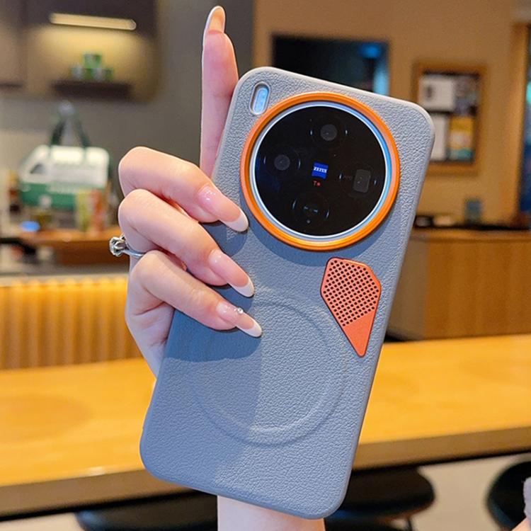 For vivo X300 Pro PC + TPU + Leather Cooling Holes MagSafe Phone Case