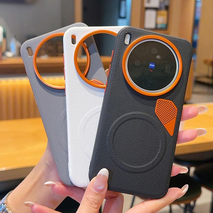 For vivo X300 PC + TPU + Leather Cooling Holes MagSafe Phone Case