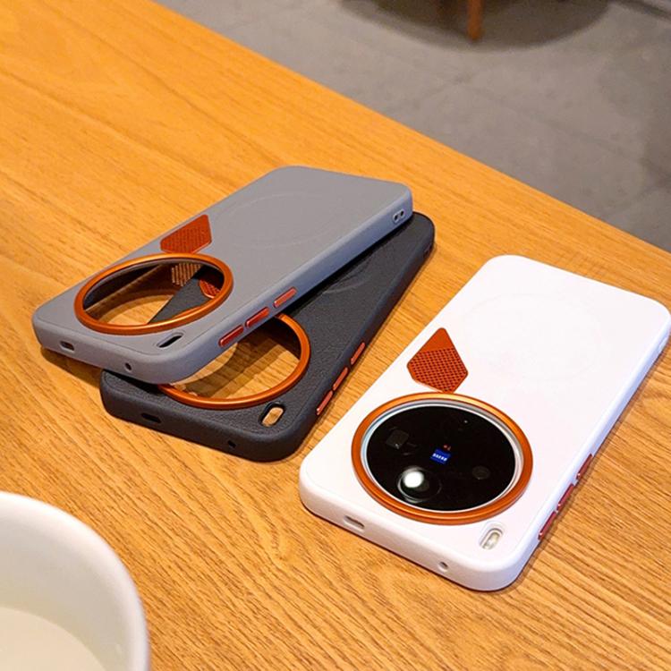 For vivo X300 PC + TPU + Leather Cooling Holes MagSafe Phone Case