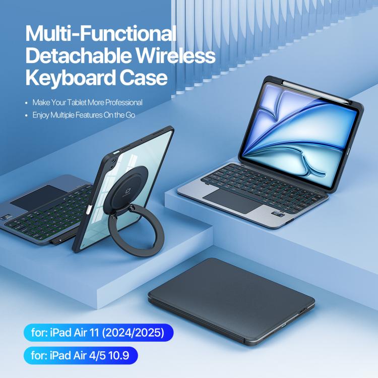 For iPad Air 11 2024 / 2025 / Air 4 / 5 DUX DUCIS VK Series Multi-Functional Detachable Wireless Keyboard & Tablet Case - Black
