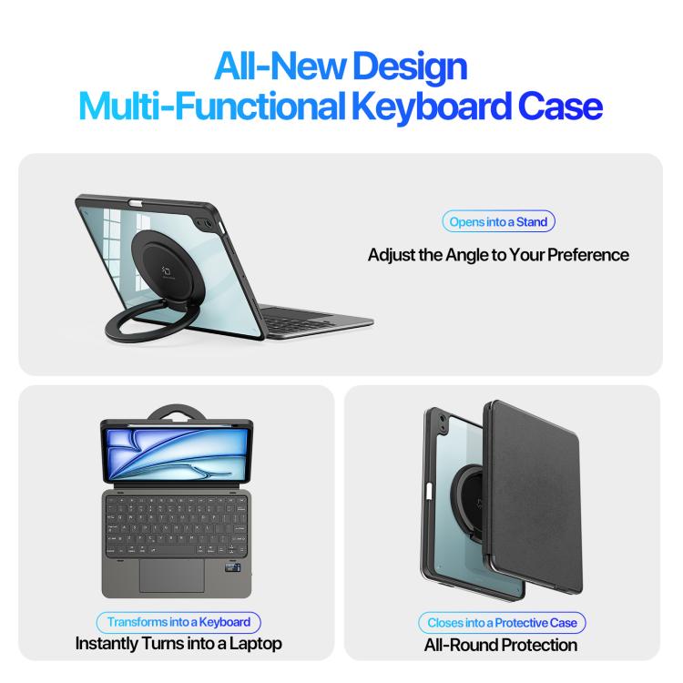 For iPad Air 11 2024 / 2025 / Air 4 / 5 DUX DUCIS VK Series Multi-Functional Detachable Wireless Keyboard & Tablet Case - Black