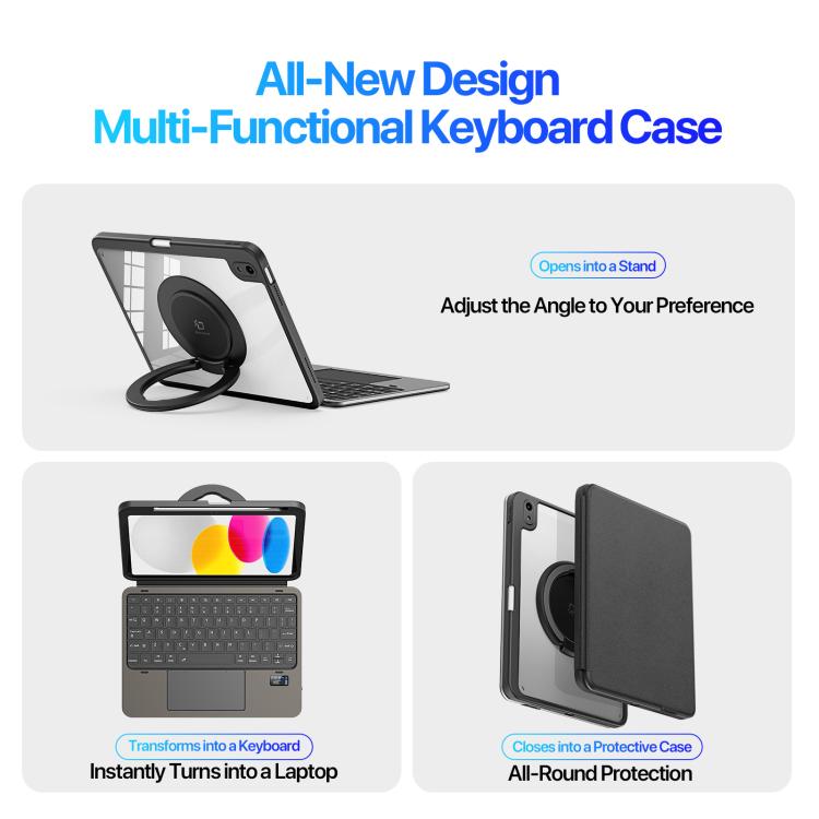 For iPad 2025 / 2022 DUX DUCIS VK Series Multi-Functional Detachable Wireless Keyboard & Tablet Case - Black