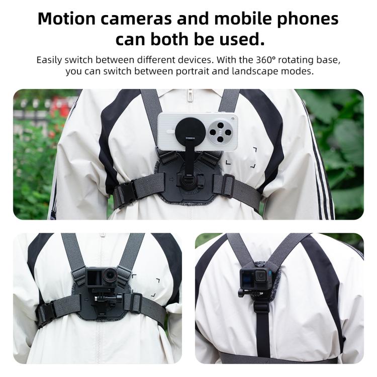 6 in 1 Magnetic Base Vest-style Photography Chest Strap Body Mount Belt with Mount & Screw