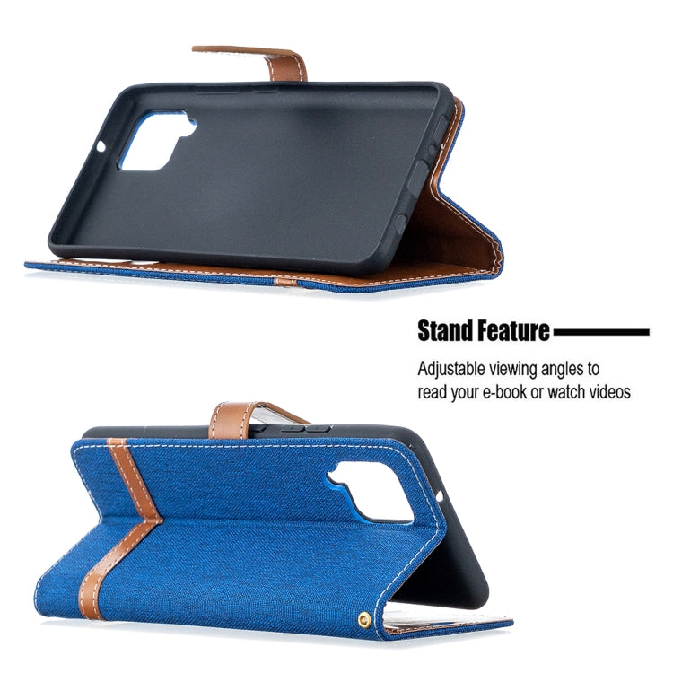 For Samsung Galaxy A42 5G Color Matching Denim Texture Horizontal Flip Leather Case with Holder & Card Slots & Wallet & Lanyard