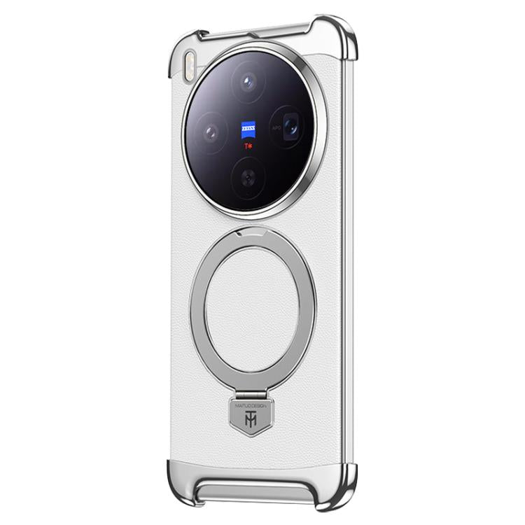 For vivo X300 Borderless MagSafe Ring Holder Plain Leather Phone Case