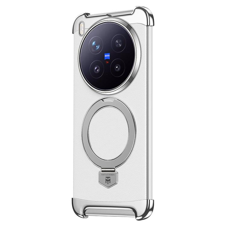 For vivo X300 Pro Borderless MagSafe Ring Holder Plain Leather Phone Case