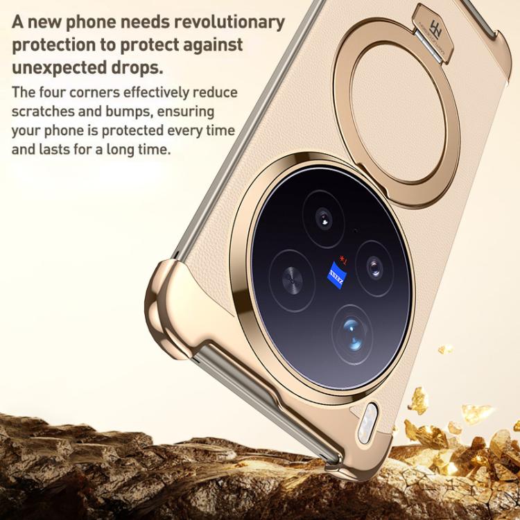 For vivo X300 Pro Borderless MagSafe Ring Holder Plain Leather Phone Case