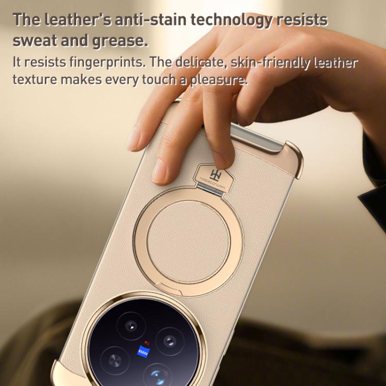 For vivo X300 Pro Borderless MagSafe Ring Holder Plain Leather Phone Case