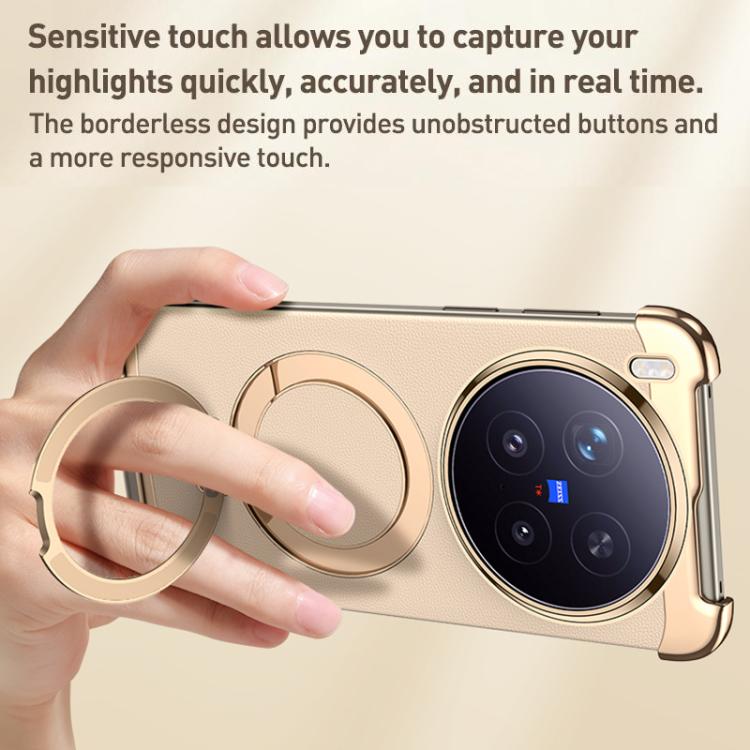 For vivo X300 Borderless MagSafe Ring Holder Plain Leather Phone Case