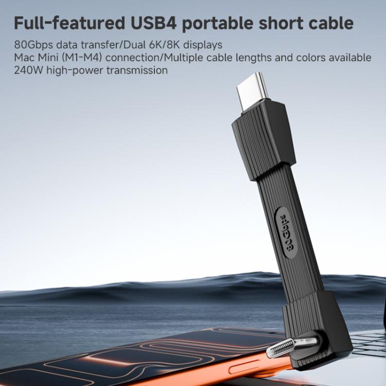 67mm 240W 8K 80Gbps Type-C to Type-C For Thunderbolt 4 Full Function Data Cable - Black