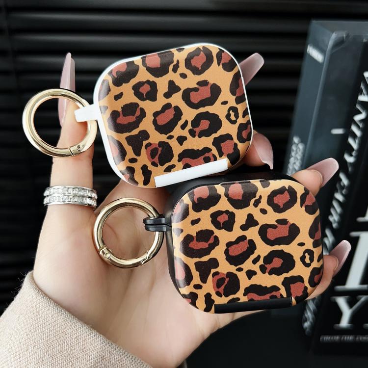 For AirPods 3 Leopard Print Folding Holder Earbuds Protective Case with Mirror