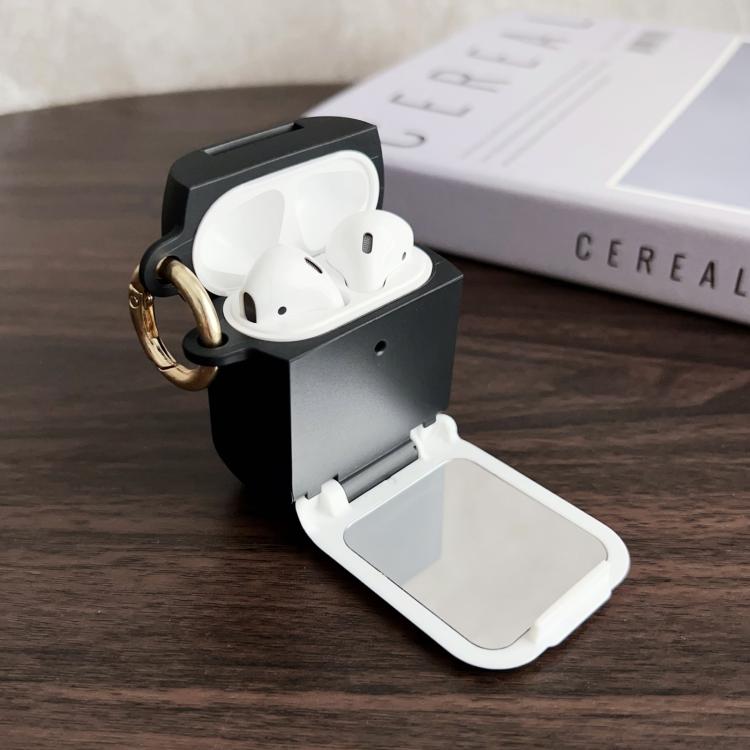 For AirPods 1 / 2 Leopard Print Folding Holder Earbuds Protective Case with Mirror