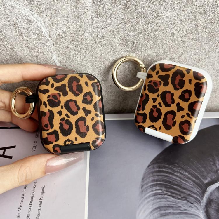 For AirPods 1 / 2 Leopard Print Folding Holder Earbuds Protective Case with Mirror