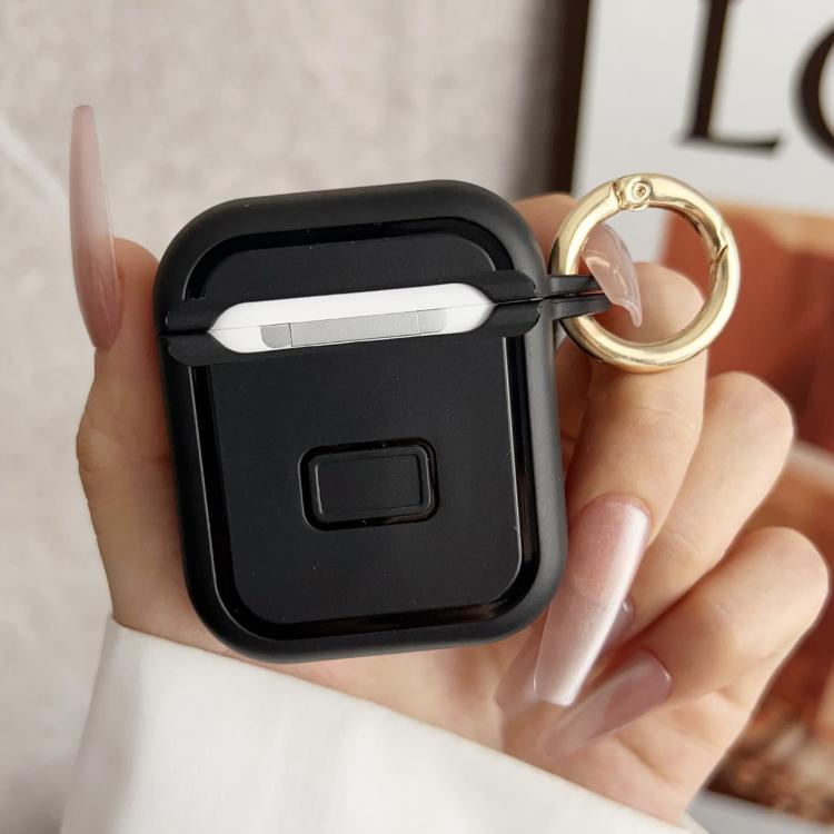 For AirPods 1 / 2 Leopard Print Folding Holder Earbuds Protective Case with Mirror
