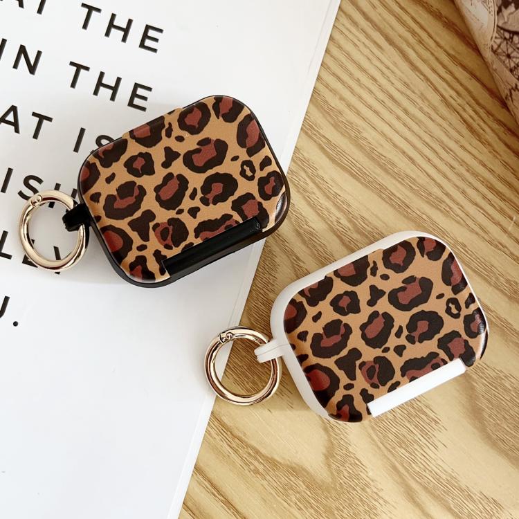 For AirPods Pro / Pro 2 Leopard Print Folding Holder Earbuds Protective Case with Mirror