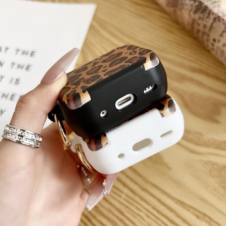 For AirPods Pro / Pro 2 Leopard Print Folding Holder Earbuds Protective Case with Mirror