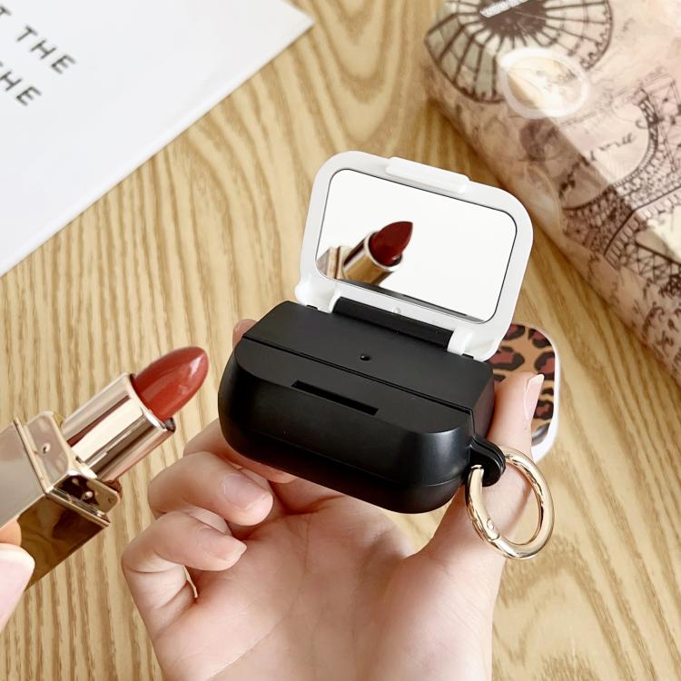 For AirPods Pro / Pro 2 Leopard Print Folding Holder Earbuds Protective Case with Mirror