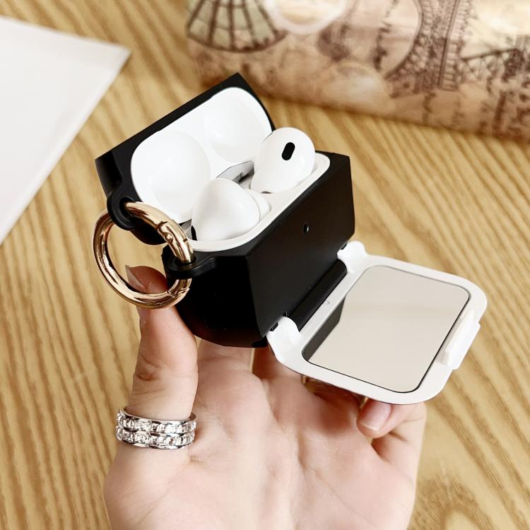 For AirPods Pro / Pro 2 Leopard Print Folding Holder Earbuds Protective Case with Mirror