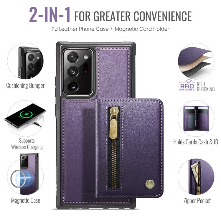 For Samsung Galaxy Note20 Ultra JEEHOOD J12 Exquisite RFID MagSafe Zipper Card Bag Phone Case