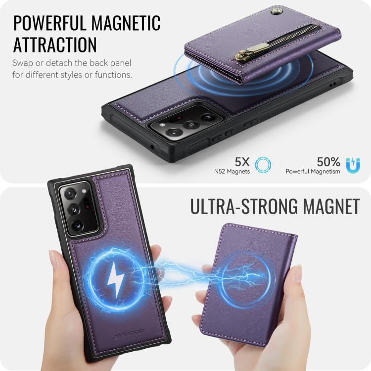 For Samsung Galaxy Note20 Ultra JEEHOOD J12 Exquisite RFID MagSafe Zipper Card Bag Phone Case