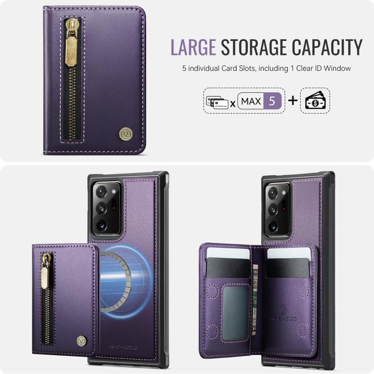 For Samsung Galaxy Note20 Ultra JEEHOOD J12 Exquisite RFID MagSafe Zipper Card Bag Phone Case
