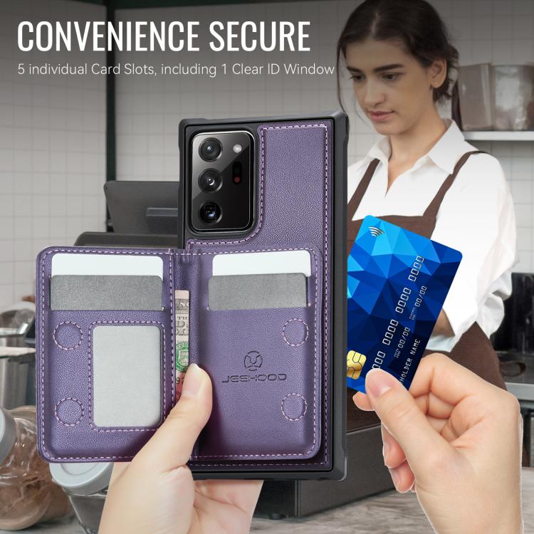 For Samsung Galaxy Note20 Ultra JEEHOOD J12 Exquisite RFID MagSafe Zipper Card Bag Phone Case