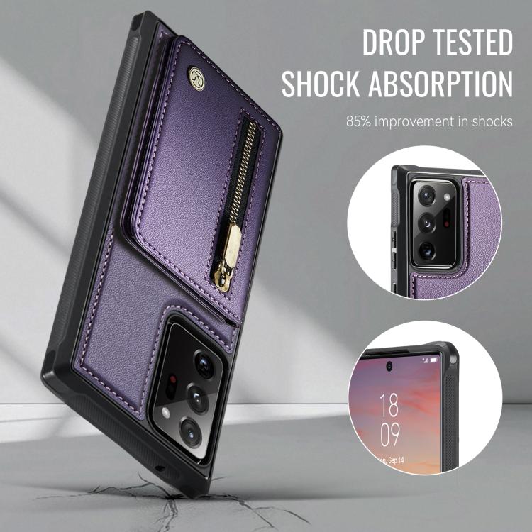 For Samsung Galaxy Note20 Ultra JEEHOOD J12 Exquisite RFID MagSafe Zipper Card Bag Phone Case