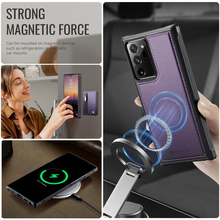 For Samsung Galaxy Note20 Ultra JEEHOOD J12 Exquisite RFID MagSafe Zipper Card Bag Phone Case