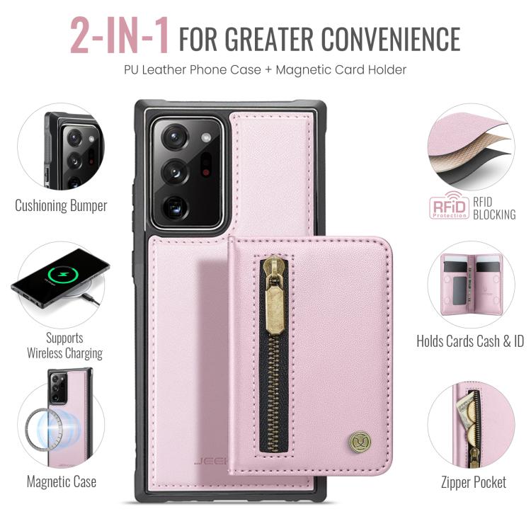 For Samsung Galaxy Note20 Ultra JEEHOOD J12 Exquisite RFID MagSafe Zipper Card Bag Phone Case