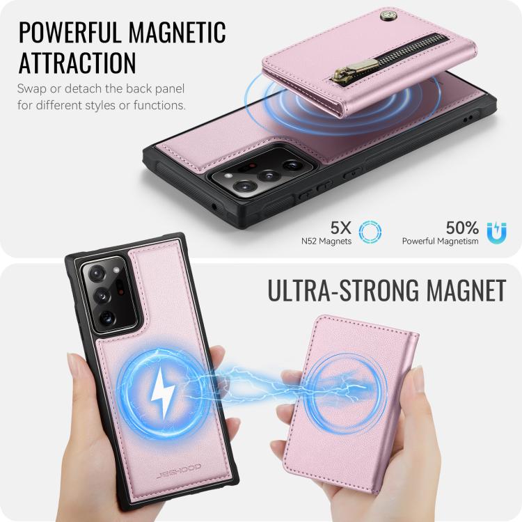 For Samsung Galaxy Note20 Ultra JEEHOOD J12 Exquisite RFID MagSafe Zipper Card Bag Phone Case