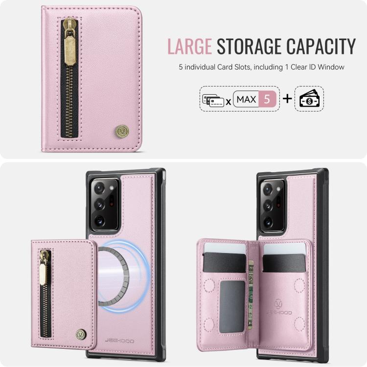 For Samsung Galaxy Note20 Ultra JEEHOOD J12 Exquisite RFID MagSafe Zipper Card Bag Phone Case