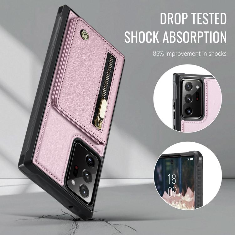 For Samsung Galaxy Note20 Ultra JEEHOOD J12 Exquisite RFID MagSafe Zipper Card Bag Phone Case