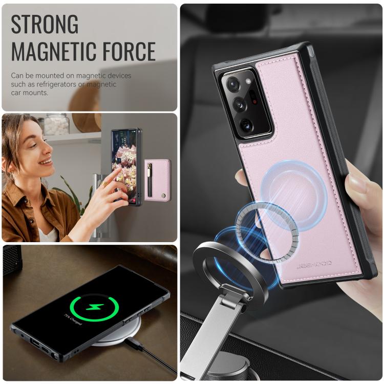 For Samsung Galaxy Note20 Ultra JEEHOOD J12 Exquisite RFID MagSafe Zipper Card Bag Phone Case