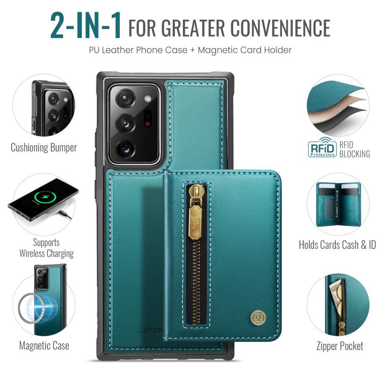 For Samsung Galaxy Note20 Ultra JEEHOOD J12 Exquisite RFID MagSafe Zipper Card Bag Phone Case