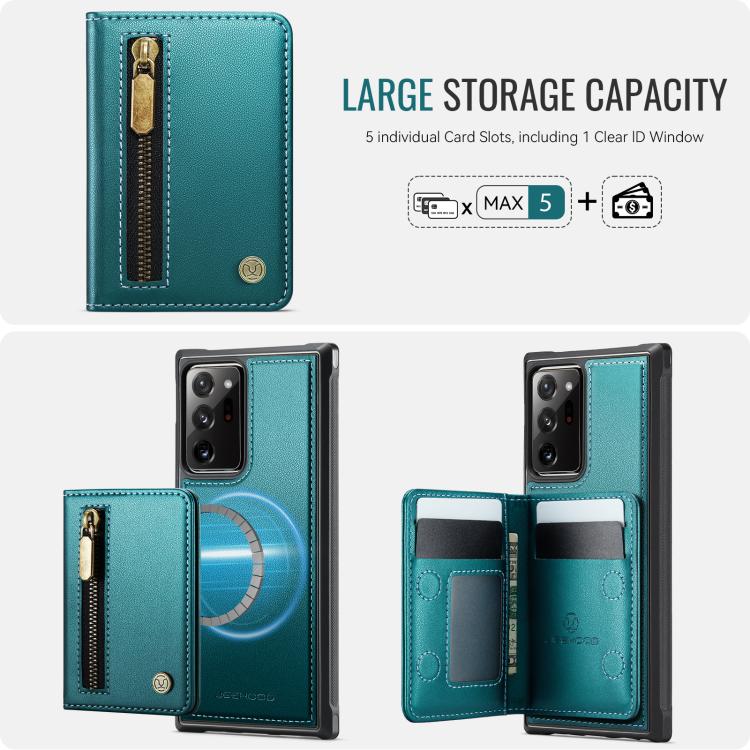For Samsung Galaxy Note20 Ultra JEEHOOD J12 Exquisite RFID MagSafe Zipper Card Bag Phone Case