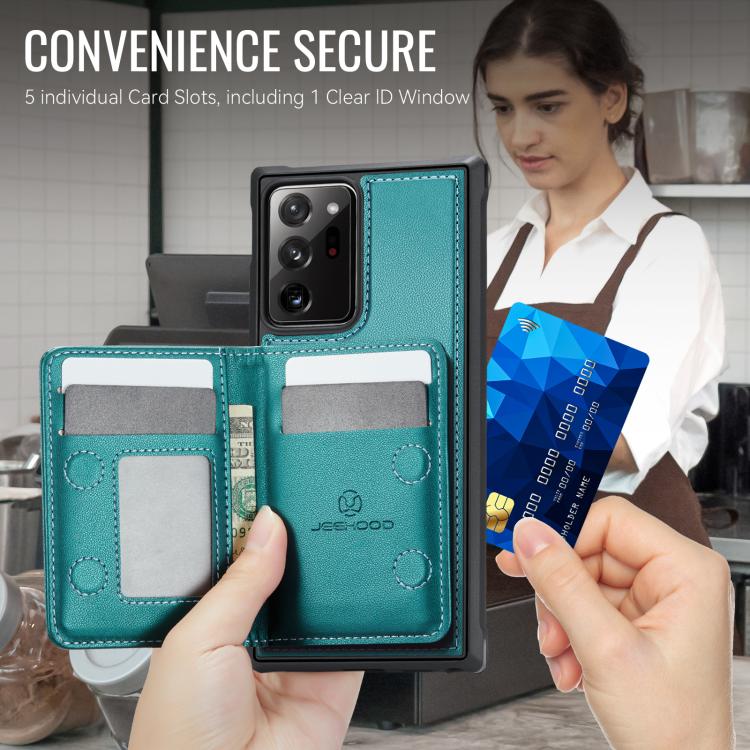 For Samsung Galaxy Note20 Ultra JEEHOOD J12 Exquisite RFID MagSafe Zipper Card Bag Phone Case